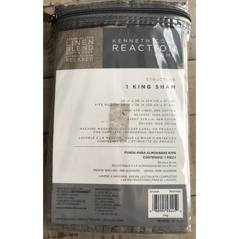 New Kenneth Cole Reaction Structure Pillow Sham Case King Mushroom Stone Washed